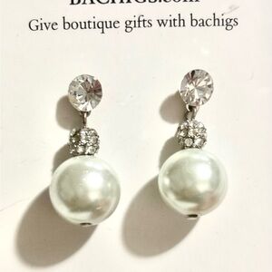 White Pearl and Crystal Drop Earrings
